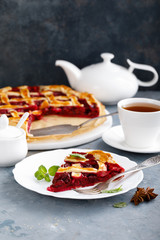 American cherry pie with fresh berries