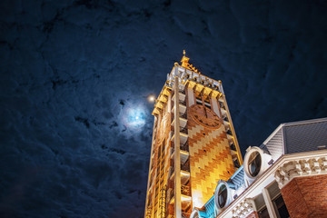 Illuminated tower at night