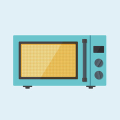 Flat Style Color Vector Microwave Oven Illustration
