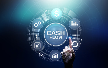 Cash flow button on virtual screen.Business Tehcnology concept.