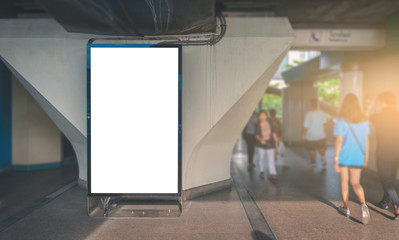big LED billboard blank vertical white empty screen for media advertising text banner design...