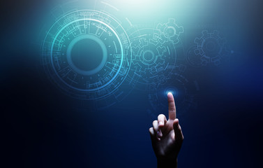 Copyspace, Blueprint, Drawing, Design, CAD on virtual screen. Background for Technology, Business,...