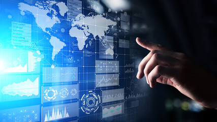 Business intelligence dashboard with graph and icons. Big data. Trading and investment. Modern...