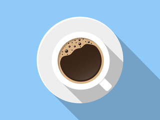 A Cup of Coffee and saucer, top view, realistic vector