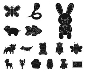 An unrealistic black animal icons in set collection for design. Toy animals vector symbol stock web illustration.