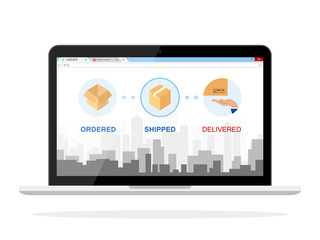 Delivery Stages on laptop screen Online Check Vector Illustration
