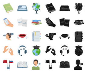 Translator and linguist cartoon,black icons in set collection for design. Interpreter vector symbol stock web illustration.