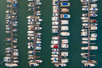 Fototapeta na wymiar Aerial view of yachts in the marina