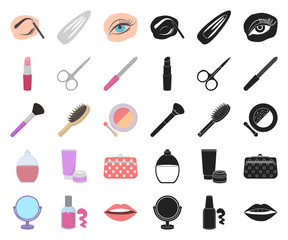 Makeup and cosmetics cartoon,black icons in set collection for design. Makeup and equipment vector symbol stock web illustration.