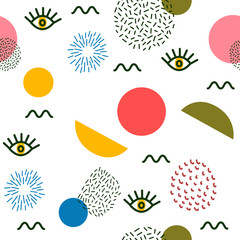 Abstract pattern, Memphis style, graphic elements, white background, vector illustration