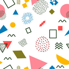 Abstract pattern, Memphis style, graphic elements, white background, vector illustration