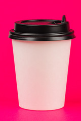 Paper coffee container with black lid. Take-away beverage container. Drink Cup template for your design