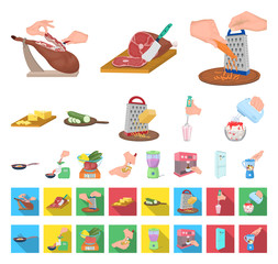 Cooking food cartoon,flat icons in set collection for design. Kitchen, equipment and tools vector symbol stock web illustration.
