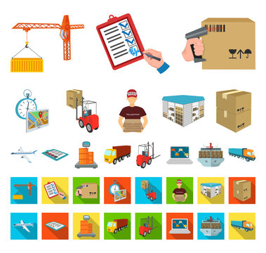 Logistics and delivery cartoon,flat icons in set collection for design. Transport and equipment isometric vector symbol stock web illustration.
