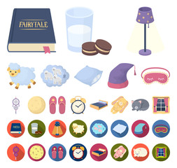 Rest and sleep cartoon,flat icons in set collection for design. Accessories and comfort vector symbol stock web illustration.