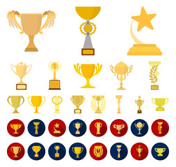Gold Cup cartoon,flat icons in set collection for design. Winners Cup vector symbol stock web illustration.