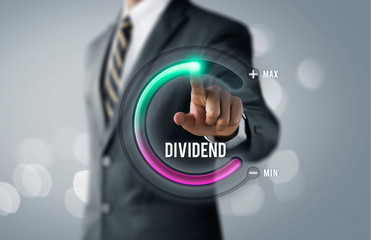 Dividend growth or increase dividend concept. Businessman is pulling up circle progress bar with...