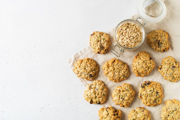 Homemade oat cookies on white background