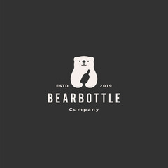 bear bottle logo hipster vintage retro vector icon illustration