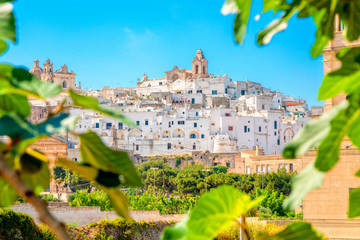 View of Ostuni white town, Brindisi, Puglia (Apulia), Italy, Europe. Old Town is Ostuni's citadel. Ostuni is referred to as the White Town. Architecture and landmark of Italy.