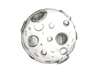 Moon with craters drawing pencil on white background © Denira