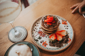 White coffee and pancakes