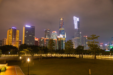 Fototapeta na wymiar Guangzhou night cityscape with modern building of financial district, China