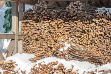 Holtstapel im Schnee