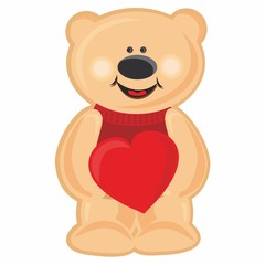 Vector illustration card cute teddy bear with the red heart