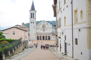Fototapeta premium Italian village. Cathedral of Spoleto, Santa Maria Assunta.