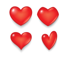 Red heart symbol in various shapes and designs