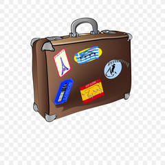 suitcase with stickers travel around Europe
