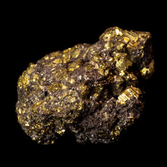 Small natural druse of pyrite on a black background