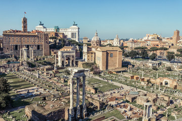 Fototapeta na wymiar View of ruins of ancient forum in Rome, Italy
