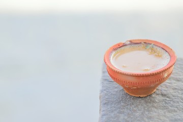 Indian Milk Tea on traditional clay pot in Varanasi, India