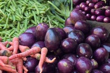 Macro details of Fresh Vegetables at street side vegetable market in India
