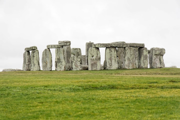 The stone monument Stonehenge a cloudy day,  built in the late Neolithic period, around 2500 BC for...