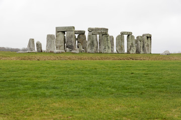 The stone monument Stonehenge a cloudy day,  built in the late Neolithic period, around 2500 BC for...