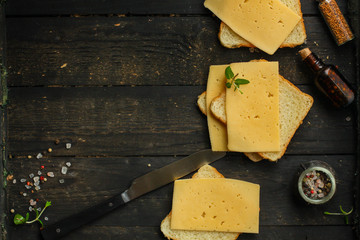 cheese, sandwich, mint, bread (delicious snack). Top. Food background