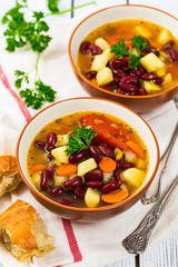 Vegan Red Kidney Bean Soup. Selective focus.