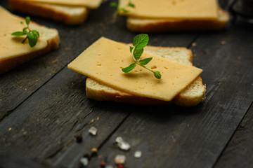 cheese, sandwich, mint, bread (delicious snack). Top. Food background