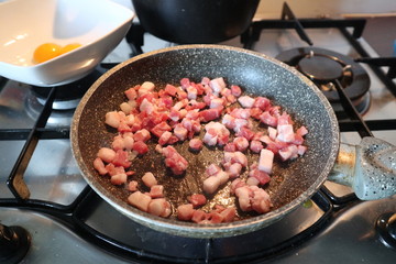 meat in a frying pan