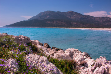 Mediterranean landscape. View from rocky island in the sea
