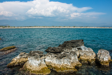 Mediterranean landscape. View from rocky island in the sea