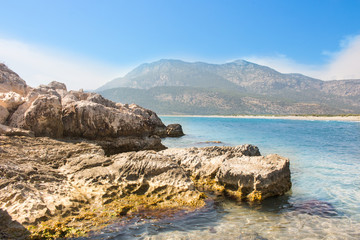 Mediterranean landscape. View from rocky island in the sea