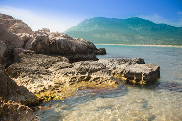 Fototapeta premium Mediterranean landscape. View from rocky island in the sea