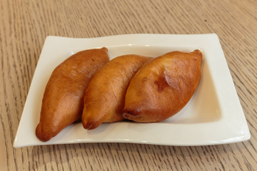 Hotcakes with apples, traditional English appetizer.
