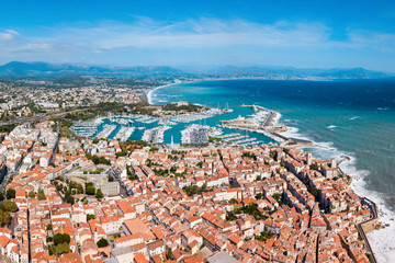 Antibes aerial panoramic view, France - obrazy, fototapety, plakaty