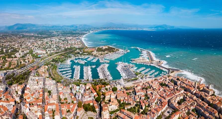 Crédence de cuisine en verre imprimé Nice Vue panoramique aérienne d& 39 Antibes, France