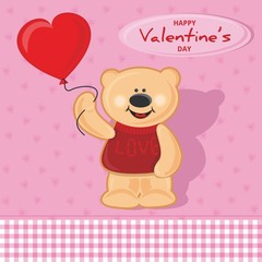 Vector illustration card cute teddy bear with the red heart